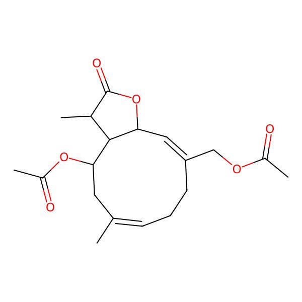 2D Structure of [(3S,3aR,4S,6Z,10E,11aR)-4-acetyloxy-3,6-dimethyl-2-oxo-3a,4,5,8,9,11a-hexahydro-3H-cyclodeca[b]furan-10-yl]methyl acetate