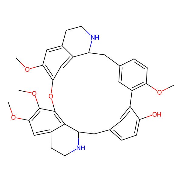 2D Structure of 6,20,21,25-Tetramethoxy-23-oxa-15,30-diazaheptacyclo[22.6.2.13,7.18,12.114,18.027,31.022,33]pentatriaconta-3(35),4,6,8,10,12(34),18,20,22(33),24,26,31-dodecaen-9-ol