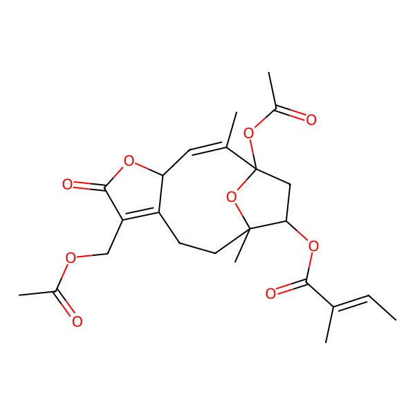 2D Structure of [(1R,2E,4R,11R,12R)-1-acetyloxy-7-(acetyloxymethyl)-2,11-dimethyl-6-oxo-5,14-dioxatricyclo[9.2.1.04,8]tetradeca-2,7-dien-12-yl] (E)-2-methylbut-2-enoate