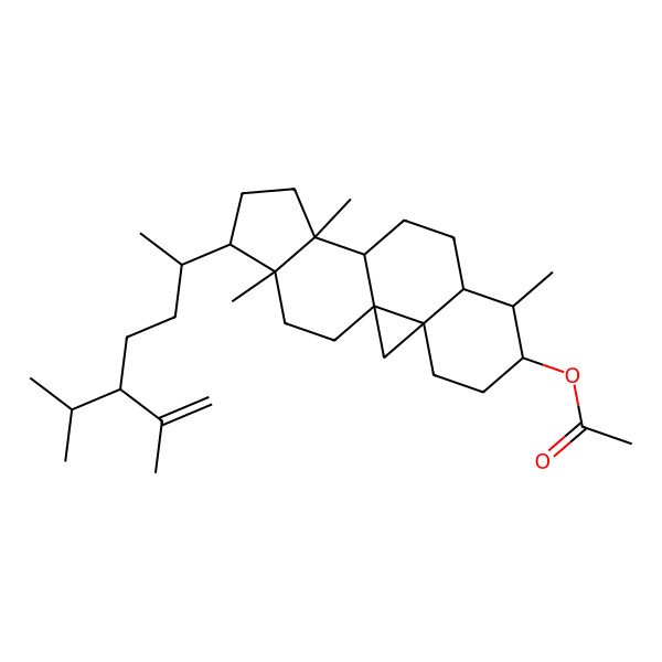 2D Structure of [(1S,3R,6S,7S,8S,11S,12S,15R,16R)-7,12,16-trimethyl-15-[(2R,5S)-6-methyl-5-propan-2-ylhept-6-en-2-yl]-6-pentacyclo[9.7.0.01,3.03,8.012,16]octadecanyl] acetate