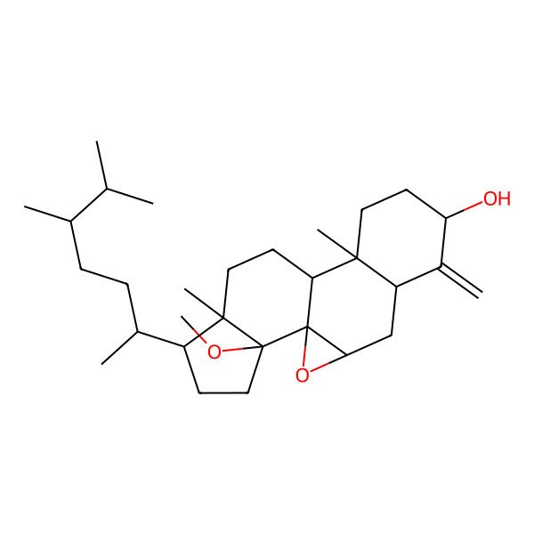 2D Structure of (1R,3S,5R,7S,10S,11R,14R,15R,18S)-15-[(2R,5R)-5,6-dimethylheptan-2-yl]-18-methoxy-10,14-dimethyl-6-methylidene-2-oxapentacyclo[9.7.0.01,3.05,10.014,18]octadecan-7-ol
