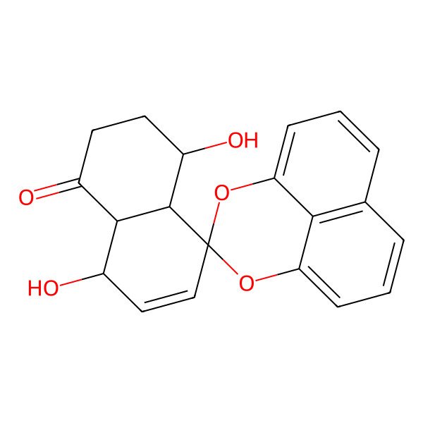 2D Structure of 4,8-Dihydroxyspiro[2,3,4,4a,8,8a-hexahydronaphthalene-5,3'-2,4-dioxatricyclo[7.3.1.05,13]trideca-1(12),5,7,9(13),10-pentaene]-1-one