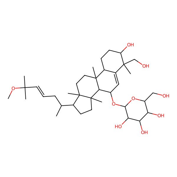 2D Structure of (2R,3R,4R,5S,6R)-2-[[(3S,4S,7S,8R,9S,10S,13R,14S,17R)-3-hydroxy-4-(hydroxymethyl)-17-[(E,2R)-6-methoxy-6-methylhept-4-en-2-yl]-4,9,13,14-tetramethyl-2,3,7,8,10,11,12,15,16,17-decahydro-1H-cyclopenta[a]phenanthren-7-yl]oxy]-6-(hydroxymethyl)oxane-3,4,5-triol