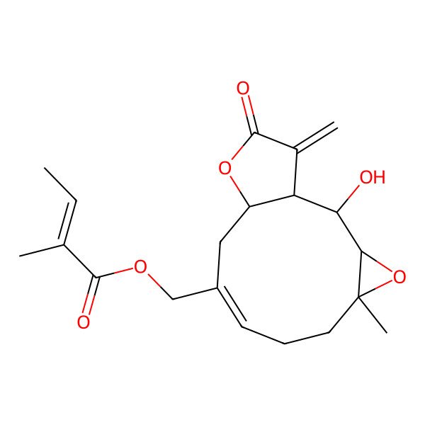 2D Structure of [(1S,2S,3R,5S,8Z,11S)-2-hydroxy-5-methyl-14-methylidene-13-oxo-4,12-dioxatricyclo[9.3.0.03,5]tetradec-8-en-9-yl]methyl (E)-2-methylbut-2-enoate