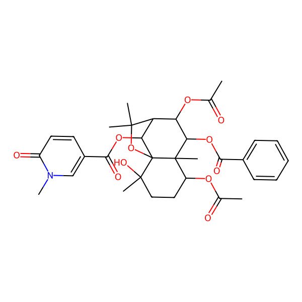 2D Structure of (5,8-Diacetyloxy-7-benzoyloxy-2-hydroxy-2,6,10,10-tetramethyl-11-oxatricyclo[7.2.1.01,6]dodecan-12-yl) 1-methyl-6-oxopyridine-3-carboxylate