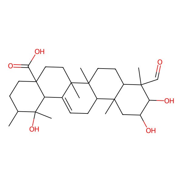 2D Structure of 9-Formyl-1,10,11-trihydroxy-1,2,6a,6b,9,12a-hexamethyl-2,3,4,5,6,6a,7,8,8a,10,11,12,13,14b-tetradecahydropicene-4a-carboxylic acid