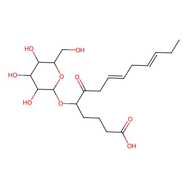 2D Structure of (5R,8Z,11Z)-6-oxo-5-[(2S,3R,4S,5S,6R)-3,4,5-trihydroxy-6-(hydroxymethyl)oxan-2-yl]oxytetradeca-8,11-dienoic acid
