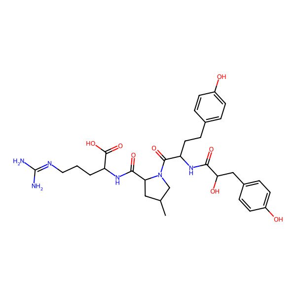 2D Structure of 5-(Diaminomethylideneamino)-2-[[1-[2-[[2-hydroxy-3-(4-hydroxyphenyl)propanoyl]amino]-4-(4-hydroxyphenyl)butanoyl]-4-methylpyrrolidine-2-carbonyl]amino]pentanoic acid