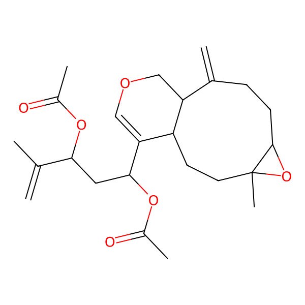 2D Structure of [(1R,3R)-3-acetyloxy-4-methyl-1-[(1S,4S,6S,10R)-4-methyl-9-methylidene-5,12-dioxatricyclo[8.4.0.04,6]tetradec-13-en-14-yl]pent-4-enyl] acetate