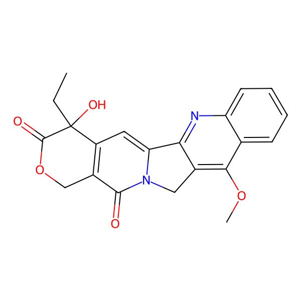 2D Structure of 1H-Pyrano[3',4':6,7]indolizino[1,2-b]quinoline-3,14(4H,12H)-dione, 4-ethyl-4-hydroxy-11-methoxy-