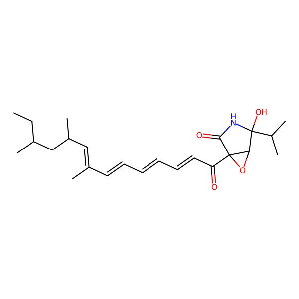 2D Structure of (1R,4R,5R)-4-hydroxy-4-propan-2-yl-1-[(2E,4E,6E,8E)-8,10,12-trimethyltetradeca-2,4,6,8-tetraenoyl]-6-oxa-3-azabicyclo[3.1.0]hexan-2-one