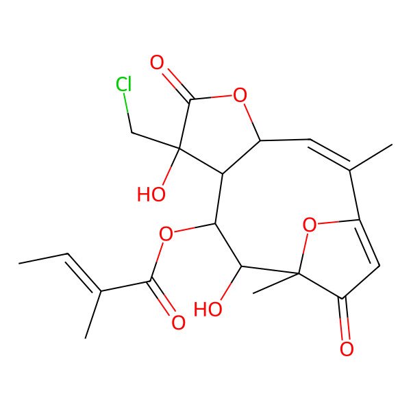 2D Structure of [(2Z,4R,7S,8S,9S,10S,11S)-7-(chloromethyl)-7,10-dihydroxy-2,11-dimethyl-6,12-dioxo-5,14-dioxatricyclo[9.2.1.04,8]tetradeca-1(13),2-dien-9-yl] (E)-2-methylbut-2-enoate