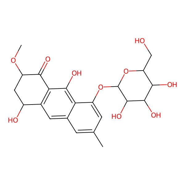 2D Structure of 4,9-dihydroxy-2-methoxy-6-methyl-8-[3,4,5-trihydroxy-6-(hydroxymethyl)oxan-2-yl]oxy-3,4-dihydro-2H-anthracen-1-one