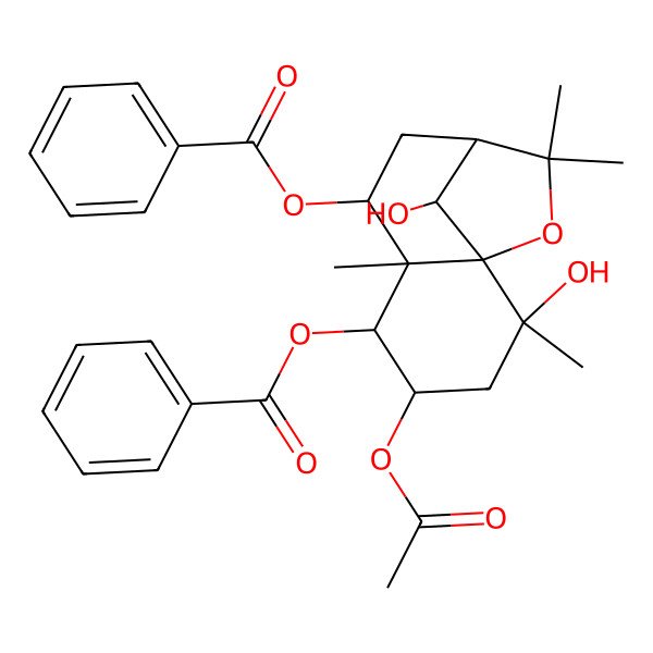 2D Structure of [(1S,2S,4S,5R,6R,7S,9R,12R)-4-acetyloxy-5-benzoyloxy-2,12-dihydroxy-2,6,10,10-tetramethyl-11-oxatricyclo[7.2.1.01,6]dodecan-7-yl] benzoate