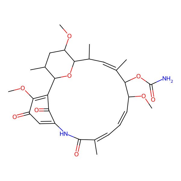 2D Structure of [(9Z,11Z,13S,14S,15Z,17S,18R,19S,21S)-3,13,19-trimethoxy-9,15,17,21-tetramethyl-4,8,23-trioxo-22-oxa-7-azatricyclo[16.3.1.12,6]tricosa-2,5,9,11,15-pentaen-14-yl] carbamate