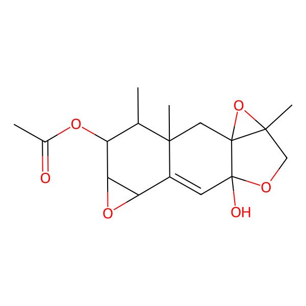 2D Structure of [(1R,3R,5R,8R,11S,13R,14R,15R)-8-hydroxy-1,5,15-trimethyl-4,7,12-trioxapentacyclo[8.5.0.03,5.03,8.011,13]pentadec-9-en-14-yl] acetate