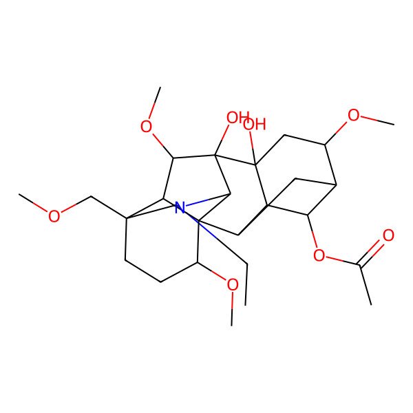 2D Structure of [(1S,2R,3R,4S,5R,6S,8R,9S,10S,13S,16R,17R,18S)-11-ethyl-8,9-dihydroxy-6,16,18-trimethoxy-13-(methoxymethyl)-11-azahexacyclo[7.7.2.12,5.01,10.03,8.013,17]nonadecan-4-yl] acetate