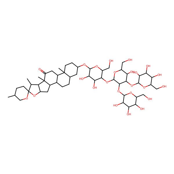 2D Structure of (1R,2S,4S,5'R,6R,7S,8R,9S,12S,13S,16S,18S)-16-[(2R,3R,4R,5R,6R)-3,4-dihydroxy-5-[(2S,3R,4S,5R,6R)-5-hydroxy-6-(hydroxymethyl)-3,4-bis[[(2S,3R,4S,5S,6R)-3,4,5-trihydroxy-6-(hydroxymethyl)oxan-2-yl]oxy]oxan-2-yl]oxy-6-(hydroxymethyl)oxan-2-yl]oxy-5',7,9,13-tetramethylspiro[5-oxapentacyclo[10.8.0.02,9.04,8.013,18]icosane-6,2'-oxane]-10-one