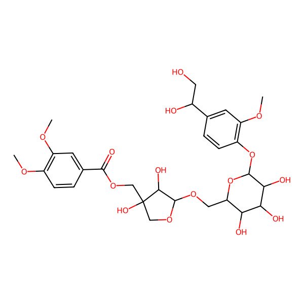 2D Structure of [5-[[6-[4-(1,2-Dihydroxyethyl)-2-methoxyphenoxy]-3,4,5-trihydroxyoxan-2-yl]methoxy]-3,4-dihydroxyoxolan-3-yl]methyl 3,4-dimethoxybenzoate