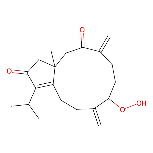 2D Structure of 9-hydroperoxy-3a-methyl-6,10-dimethylidene-1-propan-2-yl-4,7,8,9,11,12-hexahydro-3H-cyclopenta[11]annulene-2,5-dione