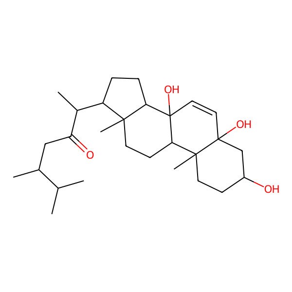 2D Structure of (2S,5S)-5,6-dimethyl-2-[(3S,5S,8S,9R,10R,13R,14R,17R)-3,5,8-trihydroxy-10,13-dimethyl-2,3,4,9,11,12,14,15,16,17-decahydro-1H-cyclopenta[a]phenanthren-17-yl]heptan-3-one