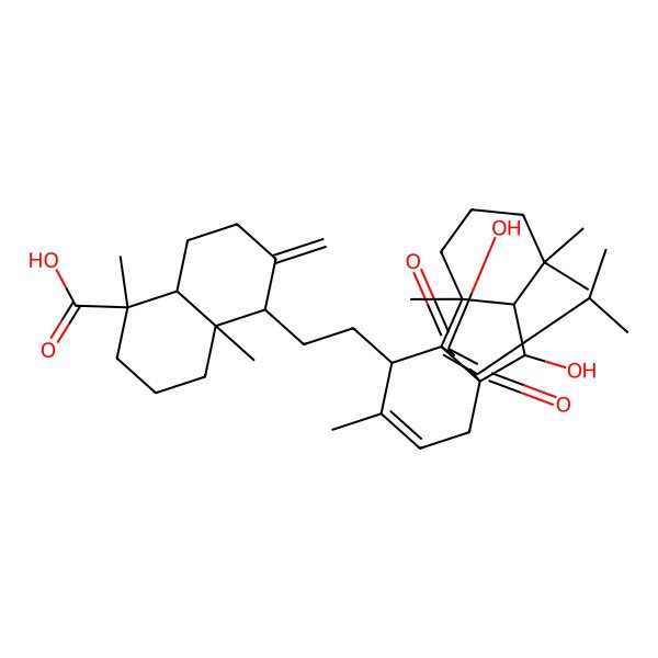 2D Structure of (1R,4aR,5S,8aR)-5-[2-[(1R,2S,7S,8R,9R,13S)-8,15-dihydroxy-2,6,6,12-tetramethyl-14,17-dioxo-16-propan-2-yl-13-tetracyclo[7.4.4.01,9.02,7]heptadeca-11,15-dienyl]ethyl]-1,4a-dimethyl-6-methylidene-3,4,5,7,8,8a-hexahydro-2H-naphthalene-1-carboxylic acid