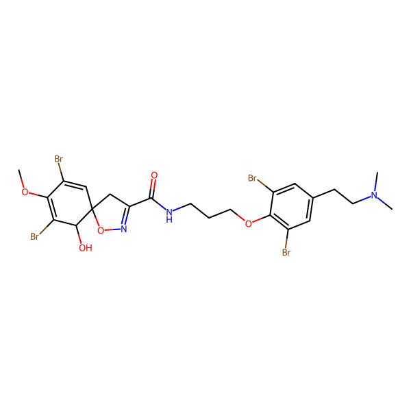 2D Structure of (5S,6R)-7,9-dibromo-N-[3-[2,6-dibromo-4-[2-(dimethylamino)ethyl]phenoxy]propyl]-6-hydroxy-8-methoxy-1-oxa-2-azaspiro[4.5]deca-2,7,9-triene-3-carboxamide