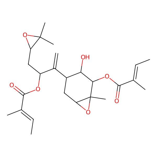 2D Structure of [4-[4-(3,3-Dimethyloxiran-2-yl)-3-(2-methylbut-2-enoyloxy)but-1-en-2-yl]-3-hydroxy-1-methyl-7-oxabicyclo[4.1.0]heptan-2-yl] 2-methylbut-2-enoate