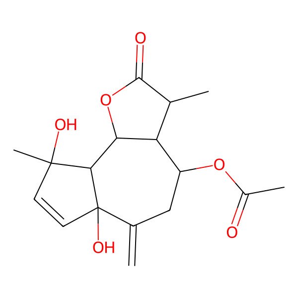 2D Structure of [(3S,3aR,4S,6aS,9R,9aS,9bS)-6a,9-dihydroxy-3,9-dimethyl-6-methylidene-2-oxo-3,3a,4,5,9a,9b-hexahydroazuleno[4,5-b]furan-4-yl] acetate
