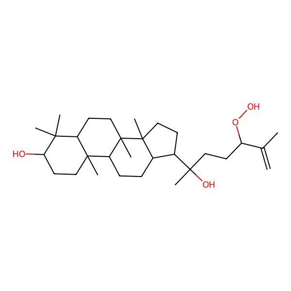 2D Structure of 17-(5-hydroperoxy-2-hydroxy-6-methylhept-6-en-2-yl)-4,4,8,10,14-pentamethyl-2,3,5,6,7,9,11,12,13,15,16,17-dodecahydro-1H-cyclopenta[a]phenanthren-3-ol