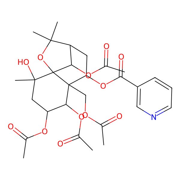 2D Structure of [4,5,12-Triacetyloxy-6-(acetyloxymethyl)-2-hydroxy-2,10,10-trimethyl-11-oxatricyclo[7.2.1.01,6]dodecan-7-yl] pyridine-3-carboxylate