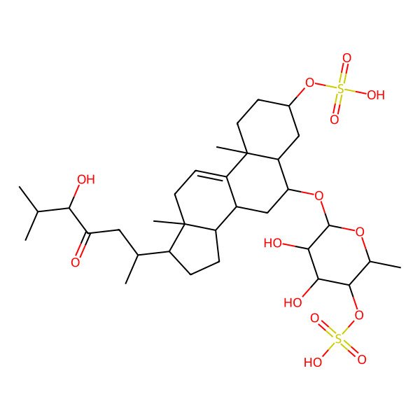 2D Structure of [(2S,3R,4S,5S,6S)-4,5-dihydroxy-6-[[(3S,5S,6S,8S,10S,13R,14S,17R)-17-[(2R,5S)-5-hydroxy-6-methyl-4-oxoheptan-2-yl]-10,13-dimethyl-3-sulfooxy-2,3,4,5,6,7,8,12,14,15,16,17-dodecahydro-1H-cyclopenta[a]phenanthren-6-yl]oxy]-2-methyloxan-3-yl] hydrogen sulfate
