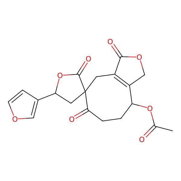 2D Structure of [(5R,5'S,9S)-5'-(furan-3-yl)-2',3,6-trioxospiro[4,7,8,9-tetrahydro-1H-cycloocta[c]furan-5,3'-oxolane]-9-yl] acetate