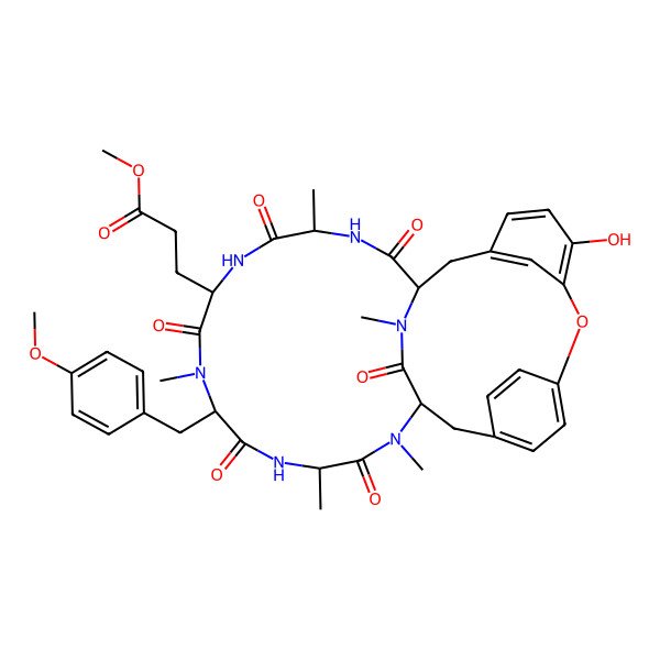 2D Structure of Methyl 3-[24-hydroxy-10-[(4-methoxyphenyl)methyl]-4,9,13,15,29-pentamethyl-2,5,8,11,14,30-hexaoxo-22-oxa-3,6,9,12,15,29-hexazatetracyclo[14.12.2.218,21.123,27]tritriaconta-18,20,23,25,27(31),32-hexaen-7-yl]propanoate