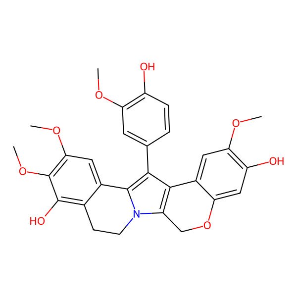 2D Structure of 12-(4-Hydroxy-3-methoxyphenyl)-8,16,17-trimethoxy-4-oxa-1-azapentacyclo[11.8.0.02,11.05,10.014,19]henicosa-2(11),5,7,9,12,14,16,18-octaene-7,18-diol