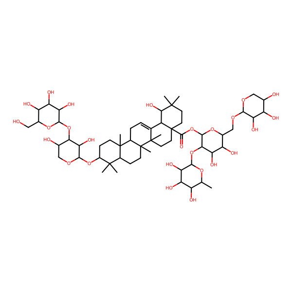 2D Structure of [4,5-Dihydroxy-3-(3,4,5-trihydroxy-6-methyloxan-2-yl)oxy-6-[(3,4,5-trihydroxyoxan-2-yl)oxymethyl]oxan-2-yl] 10-[3,5-dihydroxy-4-[3,4,5-trihydroxy-6-(hydroxymethyl)oxan-2-yl]oxyoxan-2-yl]oxy-1-hydroxy-2,2,6a,6b,9,9,12a-heptamethyl-1,3,4,5,6,6a,7,8,8a,10,11,12,13,14b-tetradecahydropicene-4a-carboxylate