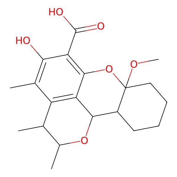 2D Structure of (1R,2R,7S,14S,15R)-11-hydroxy-7-methoxy-12,14,15-trimethyl-8,16-dioxatetracyclo[7.7.1.02,7.013,17]heptadeca-9(17),10,12-triene-10-carboxylic acid