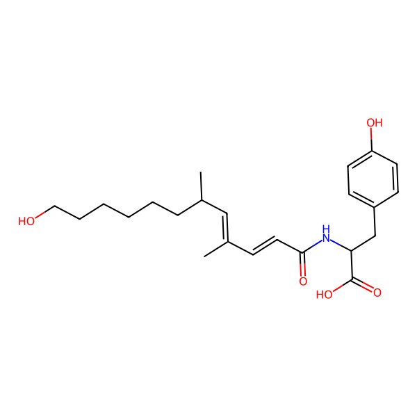 2D Structure of (2S)-2-[[(2E,4E,6S)-12-hydroxy-4,6-dimethyldodeca-2,4-dienoyl]amino]-3-(4-hydroxyphenyl)propanoic acid