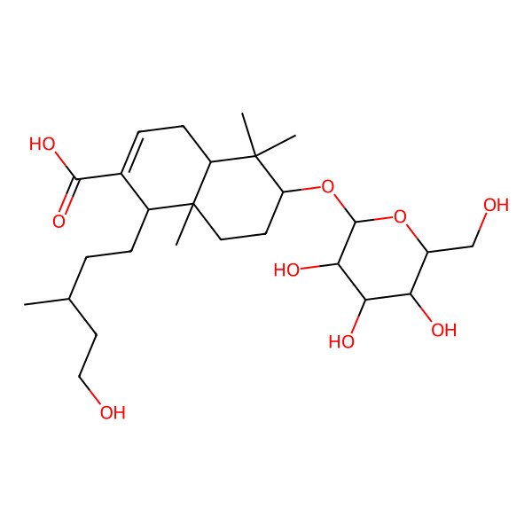 2D Structure of 1-(5-Hydroxy-3-methylpentyl)-5,5,8a-trimethyl-6-[3,4,5-trihydroxy-6-(hydroxymethyl)oxan-2-yl]oxy-1,4,4a,6,7,8-hexahydronaphthalene-2-carboxylic acid