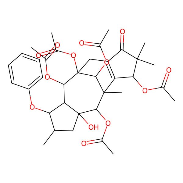 2D Structure of [(1R,2R,3R,4S,5S,7R,9R,11S)-1,8,11,16-tetraacetyloxy-7-hydroxy-5,9,12,12-tetramethyl-13-oxo-4-phenoxy-2-tetracyclo[7.6.1.03,7.010,14]hexadec-10(14)-enyl] acetate