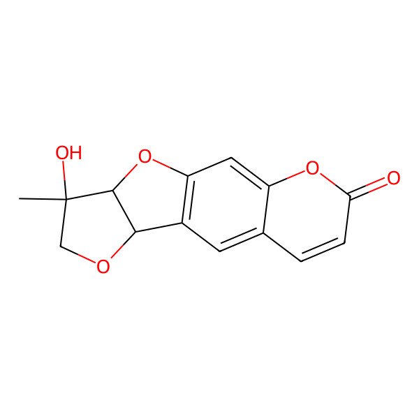 2D Structure of (11R,14R,15S)-14-hydroxy-14-methyl-4,12,16-trioxatetracyclo[8.6.0.03,8.011,15]hexadeca-1(10),2,6,8-tetraen-5-one
