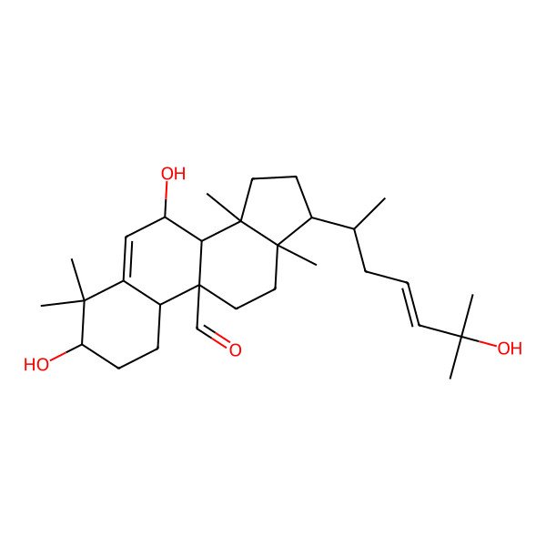 2D Structure of 3,7-dihydroxy-17-(6-hydroxy-6-methylhept-4-en-2-yl)-4,4,13,14-tetramethyl-2,3,7,8,10,11,12,15,16,17-decahydro-1H-cyclopenta[a]phenanthrene-9-carbaldehyde