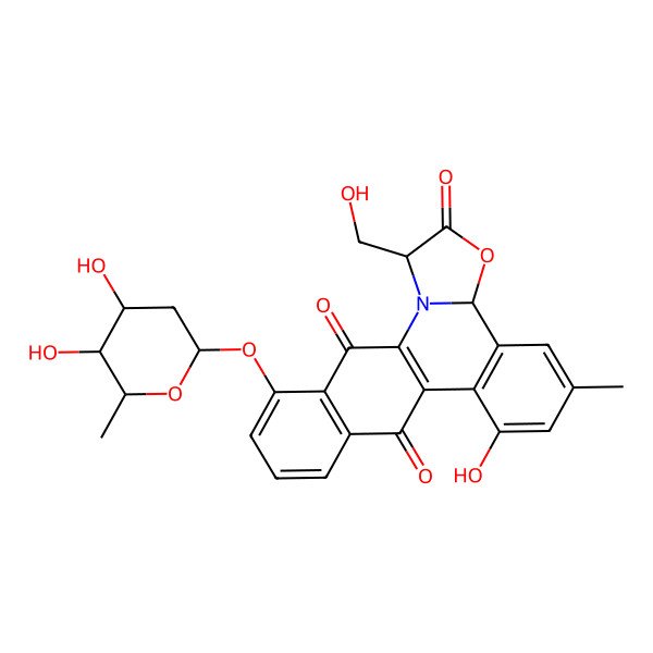 2D Structure of (3S,6R)-19-[(2S,4R,5R,6S)-4,5-dihydroxy-6-methyloxan-2-yl]oxy-11-hydroxy-3-(hydroxymethyl)-9-methyl-5-oxa-2-azapentacyclo[11.8.0.02,6.07,12.015,20]henicosa-1(13),7(12),8,10,15(20),16,18-heptaene-4,14,21-trione