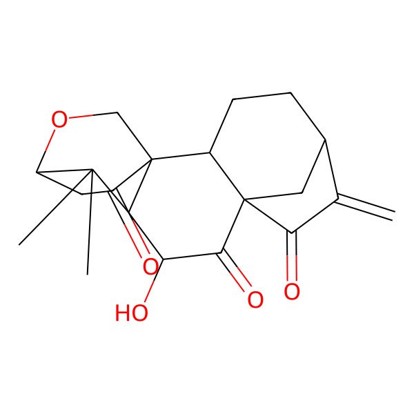 2D Structure of 10-Hydroxy-12,12-dimethyl-6-methylidene-14-oxapentacyclo[11.2.2.15,8.01,11.02,8]octadecane-7,9,16-trione