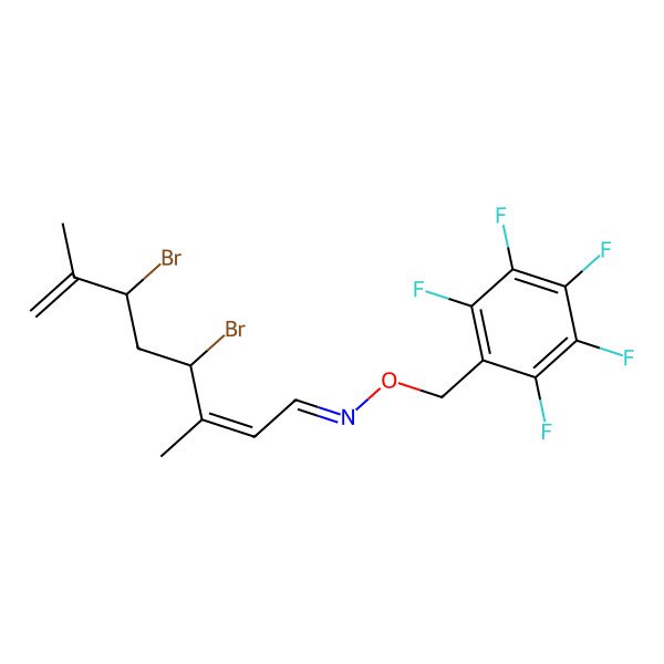2D Structure of (E,2E)-4,6-dibromo-3,7-dimethyl-N-[(2,3,4,5,6-pentafluorophenyl)methoxy]octa-2,7-dien-1-imine