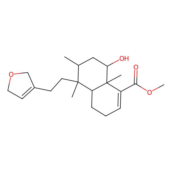 2D Structure of methyl (4aR,5S,6R,8S,8aR)-5-[2-(2,5-dihydrofuran-3-yl)ethyl]-8-hydroxy-5,6,8a-trimethyl-3,4,4a,6,7,8-hexahydronaphthalene-1-carboxylate