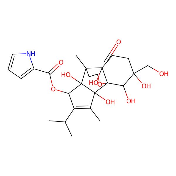 2D Structure of [2,6,8,11,12-pentahydroxy-11-(hydroxymethyl)-3,7-dimethyl-14-oxo-4-propan-2-yl-13-oxatetracyclo[5.5.3.01,8.02,6]pentadec-3-en-5-yl] 1H-pyrrole-2-carboxylate
