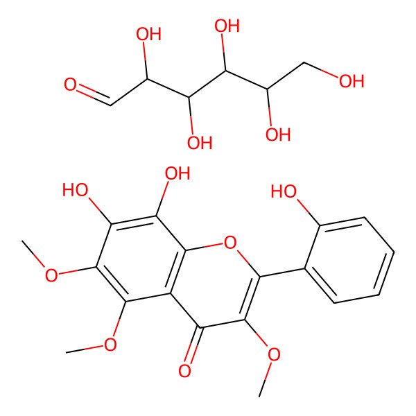 2D Structure of 7,8-dihydroxy-2-(2-hydroxyphenyl)-3,5,6-trimethoxychromen-4-one;(2R,3S,4R,5R)-2,3,4,5,6-pentahydroxyhexanal 2D Structure of 7,8-dihydroxy-2-(2-hydroxyphenyl)-3,5,6-trimethoxychromen-4-one;(2R,3S,4R,5R)-2,3,4,5,6-pentahydroxyhexanal