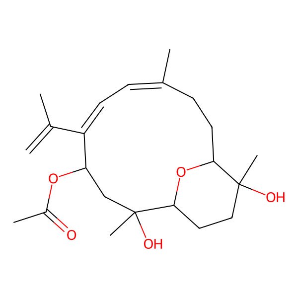 2D Structure of [(1R,2S,4R,5Z,7E,11S,12R)-2,12-dihydroxy-2,8,12-trimethyl-5-prop-1-en-2-yl-15-oxabicyclo[9.3.1]pentadeca-5,7-dien-4-yl] acetate