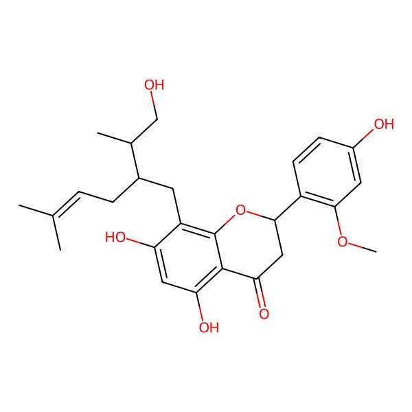 2D Structure of (2S)-5,7-dihydroxy-2-(4-hydroxy-2-methoxyphenyl)-8-[(2R)-2-[(2R)-1-hydroxypropan-2-yl]-5-methylhex-4-enyl]-2,3-dihydrochromen-4-one
